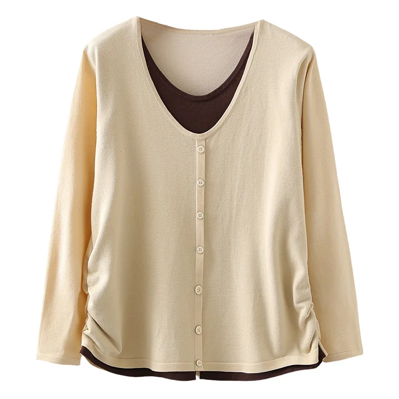 

XXXXL Fashion Plus Size Women's Sweaters Simple V-neck Fake Two Pieces Long Sleeved Knitted Jumpers For The 2025 Autumn