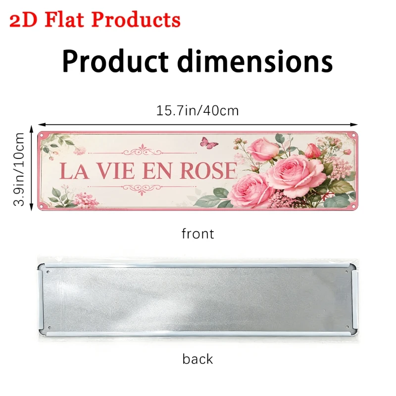 1pc 40X10Cm Vintage Pink Rose Butterfly Wall Decor Metal Tin Sign La Vie En Rose Floral Wall Art 16X4 Inches
