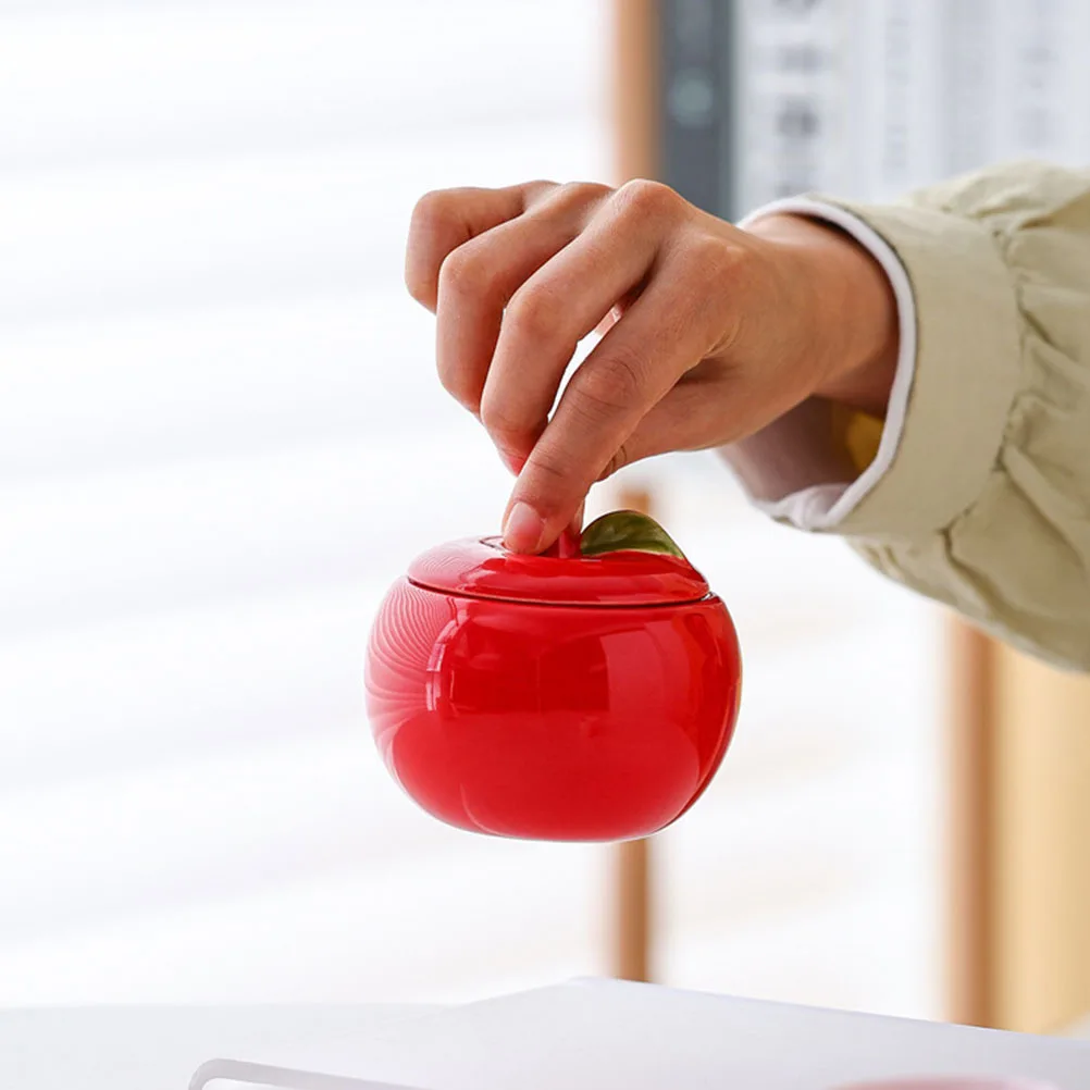 

2Pcs Christmas Red Ceramic Apple Containers Candy Jar Spice Pot Sugar Bowl Tea Canister Food Storage Candy Apple Boxes