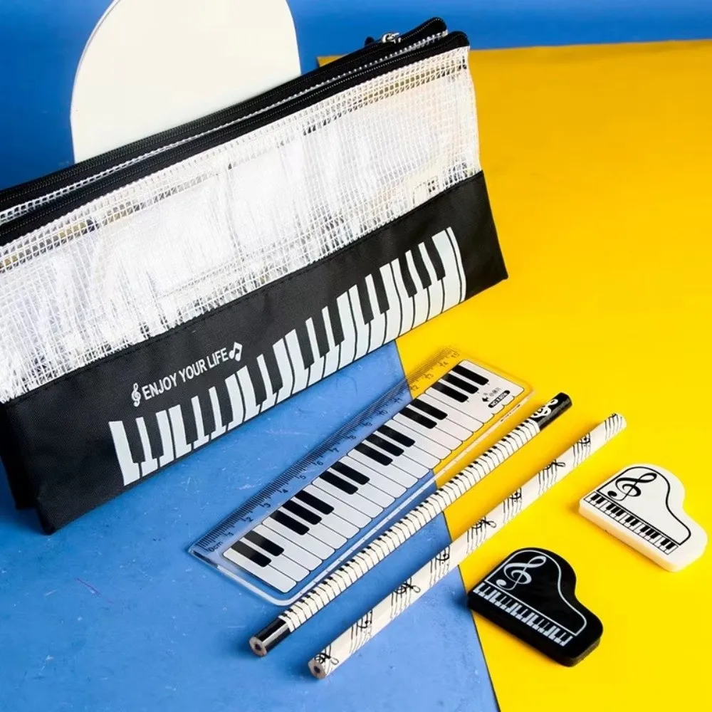 6Pcs 6-Piece Set Music Stationery Set Pencil Bag Bill Organizer Note Pouch Music Theme School Supplies Music Theme