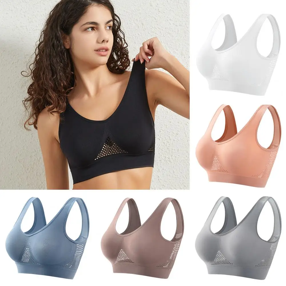 Sujetador deportivo suave y transpirable para mujer, ropa interior elástica ahuecada para Yoga y trotar, con absorción del sudor