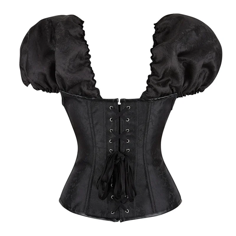 Gothic Corset with Flared Short Sleeves Vintage Corset Bustier Costumes Women Shapewear Corsets Black Red