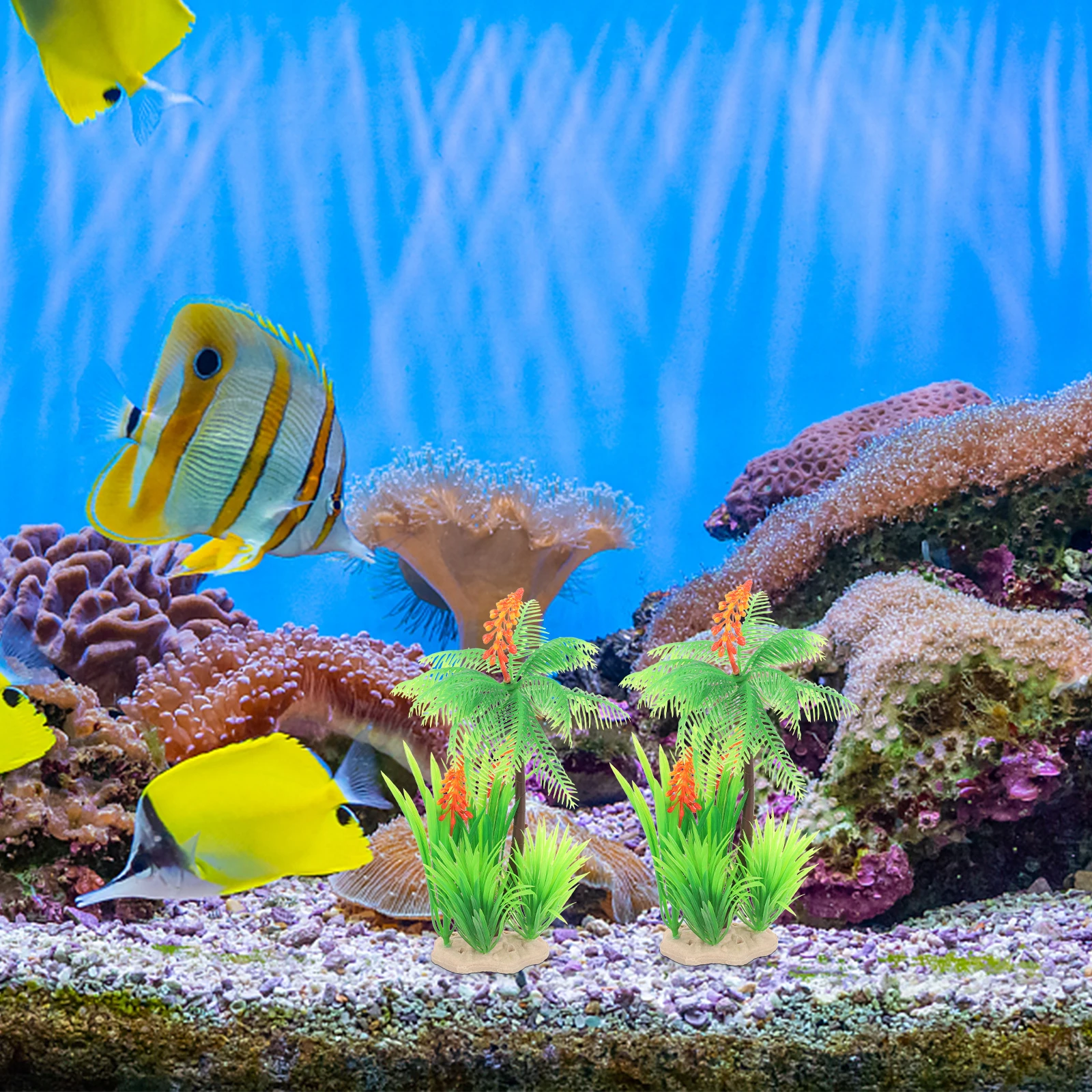 

2pcs Fish Tank Decoration For Aquarium Coconut Tree Plants for Fish Tank Decor Aquarium Safe Lightweight Pet Supplies