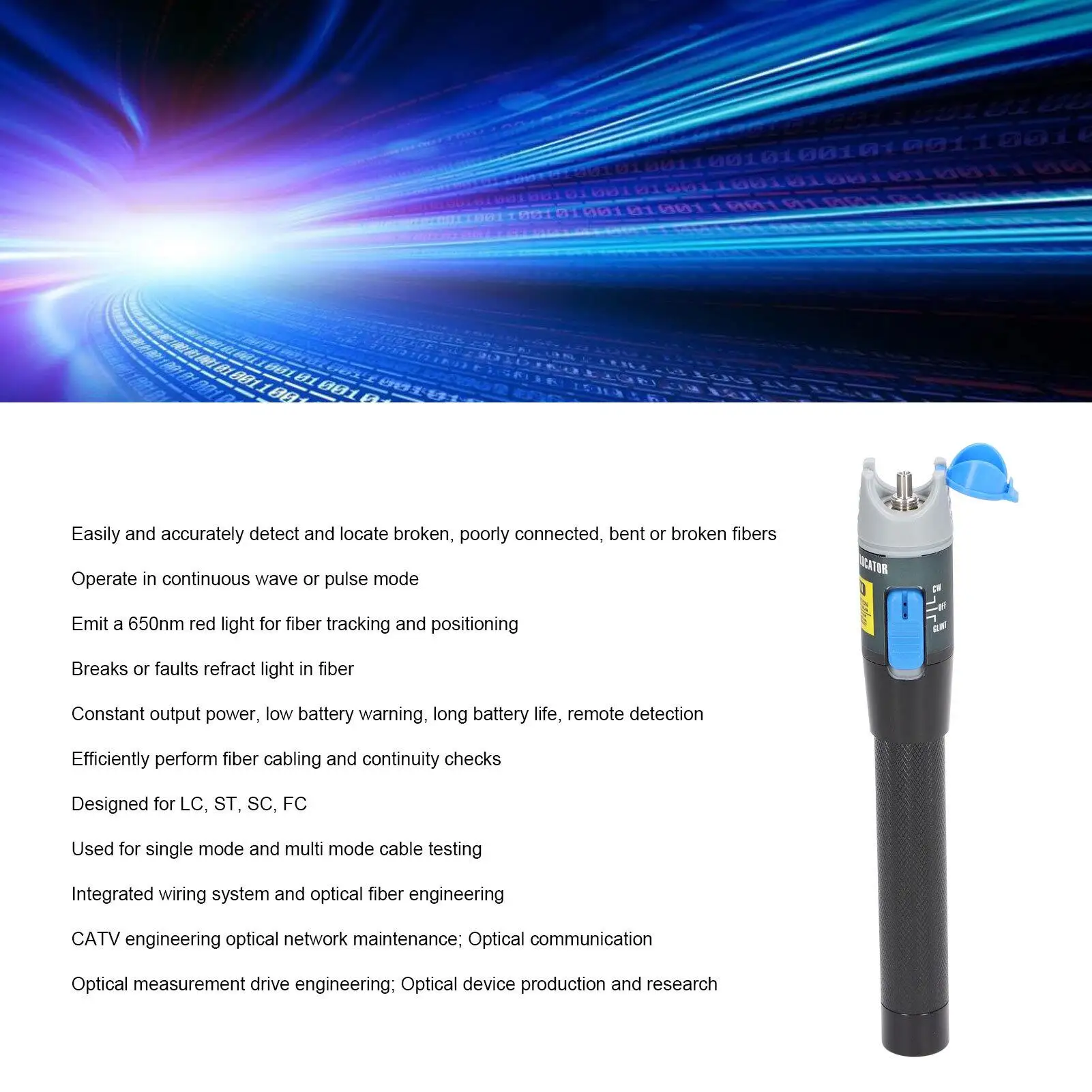 Portable 650nm  Optic Cable Tester - Dustproof Visual Fault Locator for lc ST SC FC Connections