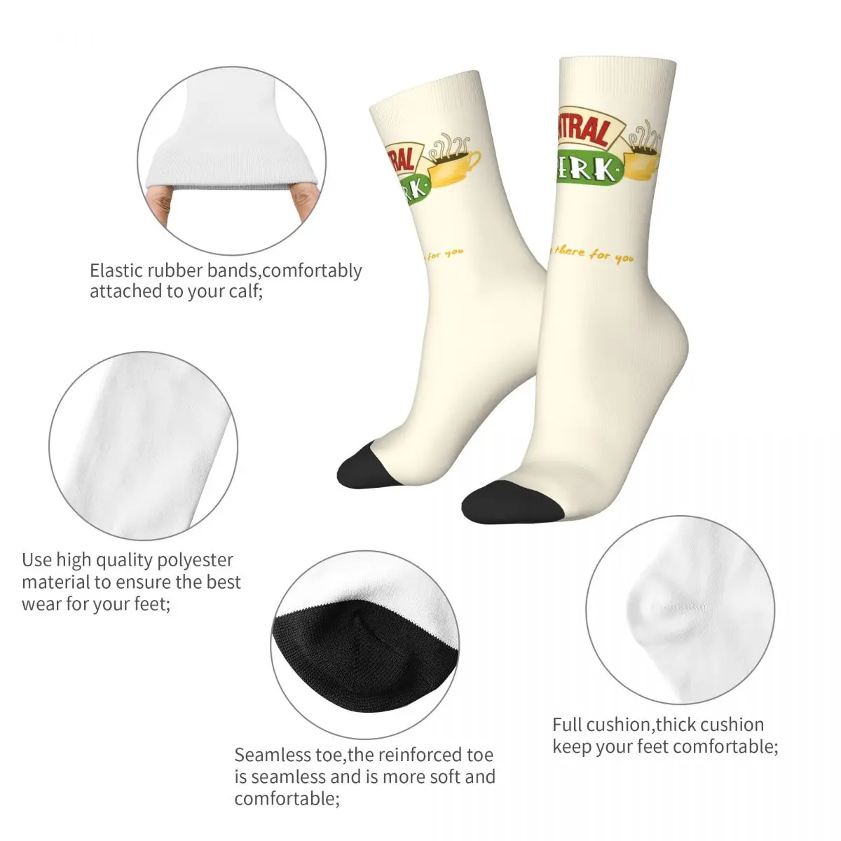 Casual Central Perk Friends Basketball Socks Classic TV Show Funny Polyester Middle Tube Socks for Women Men Breathable