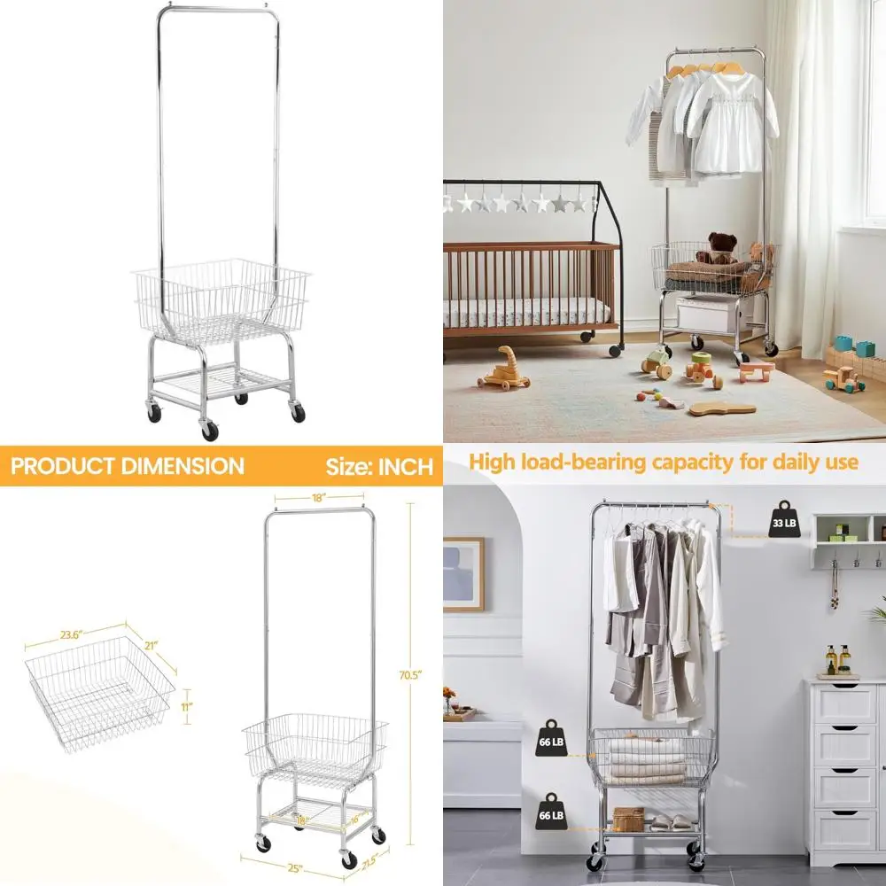 

Yaheetech Wire Commercial Rolling Laundry Cart, Laundry Basket with Garment Rack, Laundry Butler with Basket, Laundry Hamper Org
