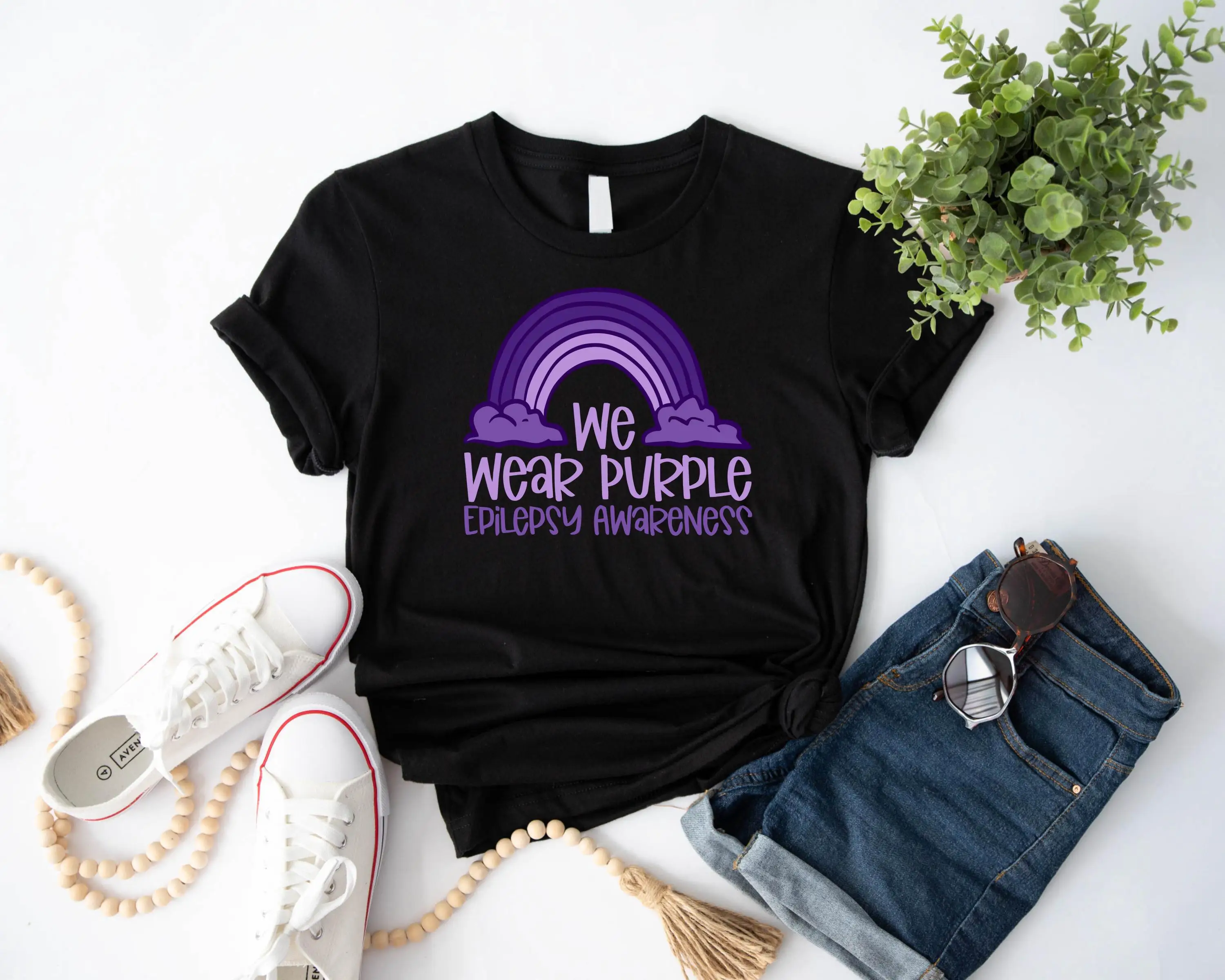 We Wear Purple Epilepsy Awareness T Shirt Fight Walk Rainbow Support Squad For SweaT