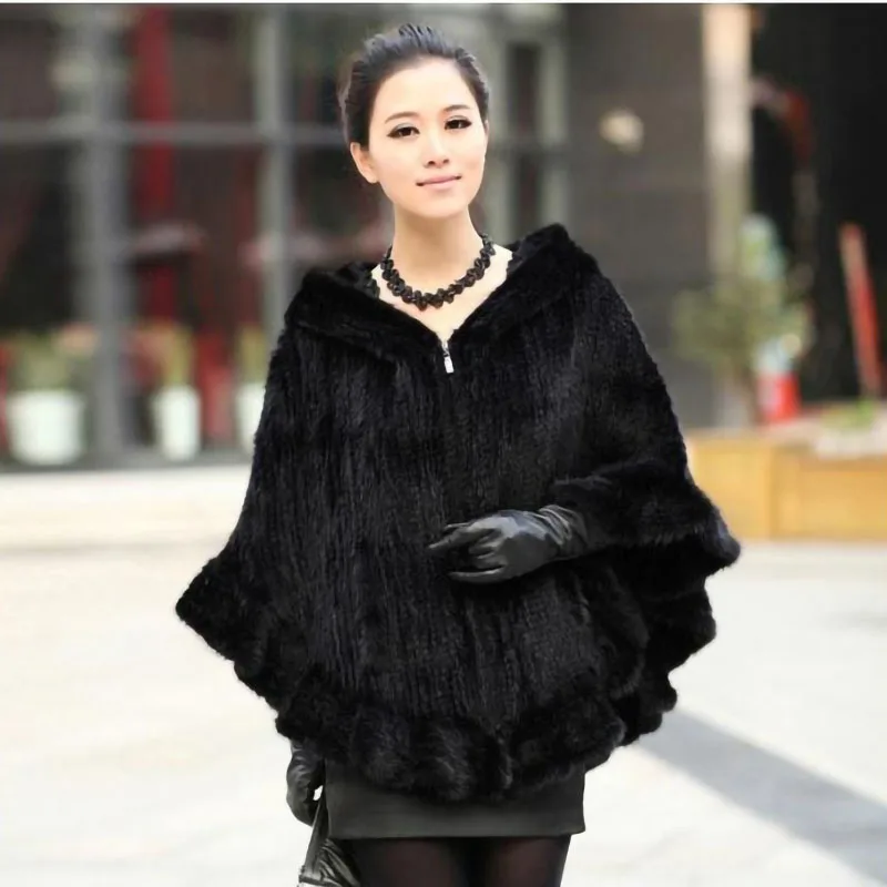 Châle en Fourrure de Vison group pour Femme, Étole avec Capuche, Poncho Pashmina, à la Mode, Hiver