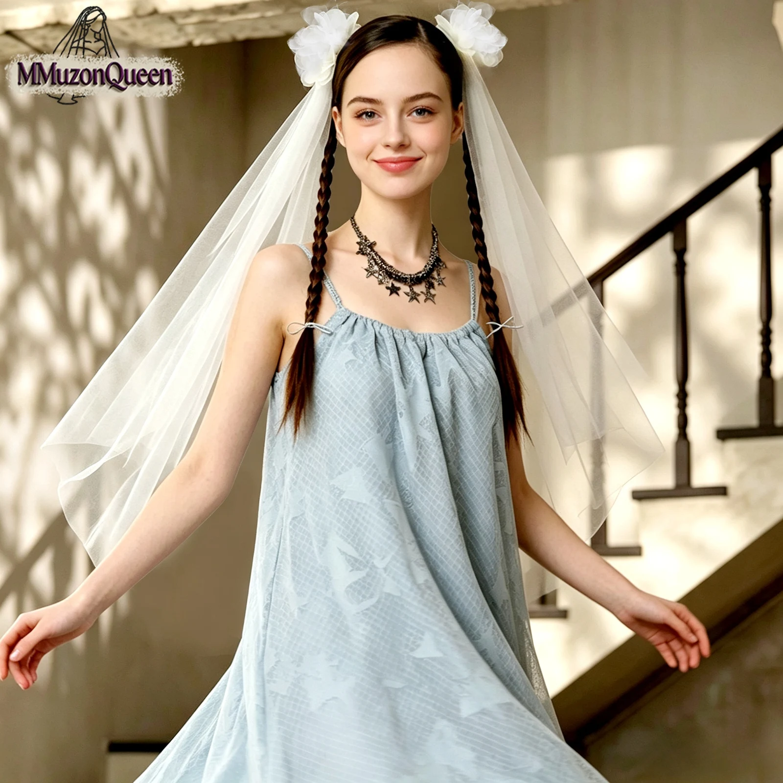 TOPQUEEN 3d Flower Mini Comb Veils A Pair Of Waist Length Suitable For Women'S Party Gatherings Multiple Wearing Styles V233