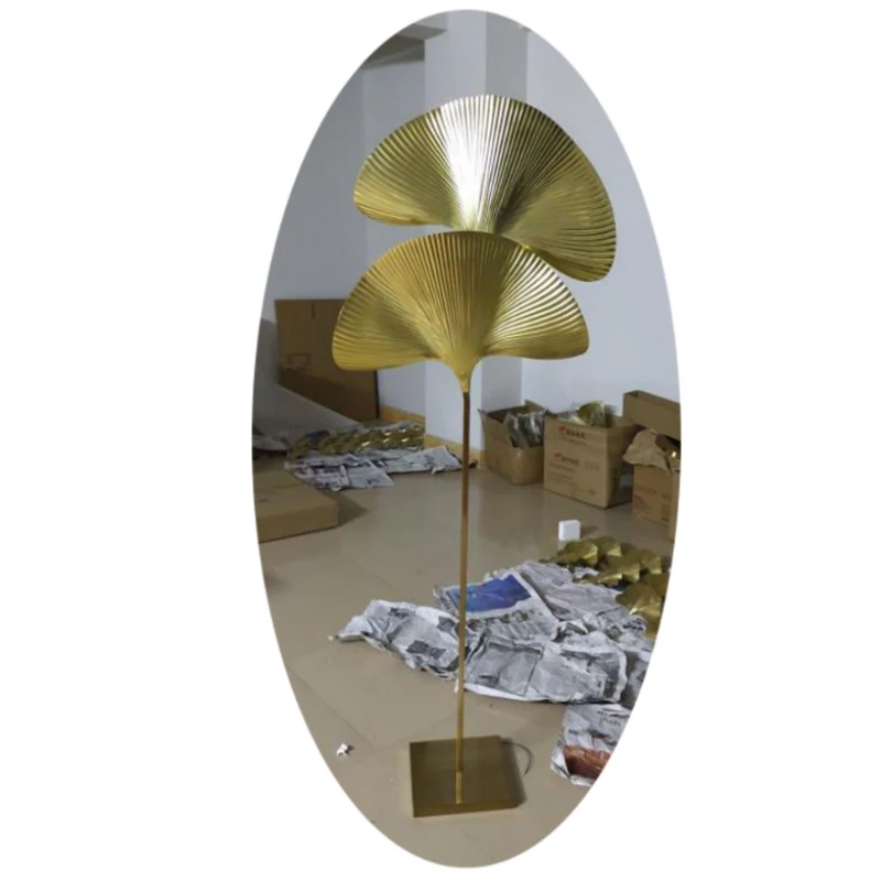 Lampadaire postmoderne en cuivre, motif de feuilles de ginkgo, décoration de salon, hôtel, villa, chambre à coucher