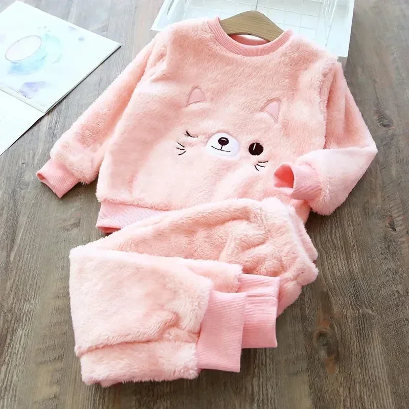 Children\'s Pajama Sets Bear Tops + Pants 2Pcs Kids Pajamas Winter Girl Clothing Sets 2 To 6Years Children Clothes Boys Sleepwear