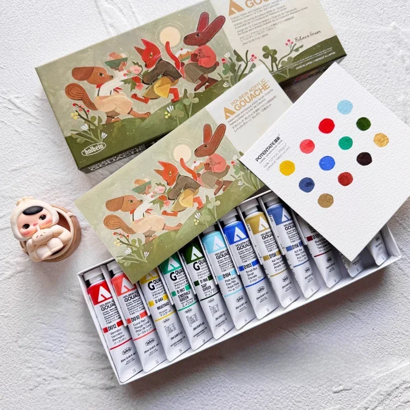 Holbein&Rebecca Green Co Branded Acrylic Gouache Set 12 Colors 20ml Opaque Suitable for All Surface Acrylic Painting Supplies