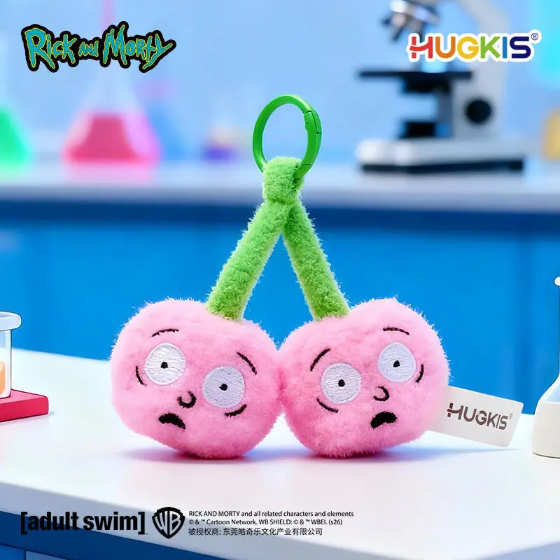 New Authentic HUGKIS Rick and Morty Cherry Plush Keychain Anime Cute Cartoon Plushies Stuffed Toy Doll Bag Charm Perfect Gift