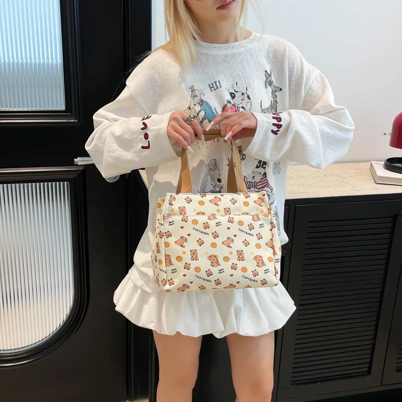 

Women Canvas Handbag Adorable Capybara Tote Large Capacity Lovely Animal Tote Bag Wear Resist Casual Shopping Bag Trip Beach Bag