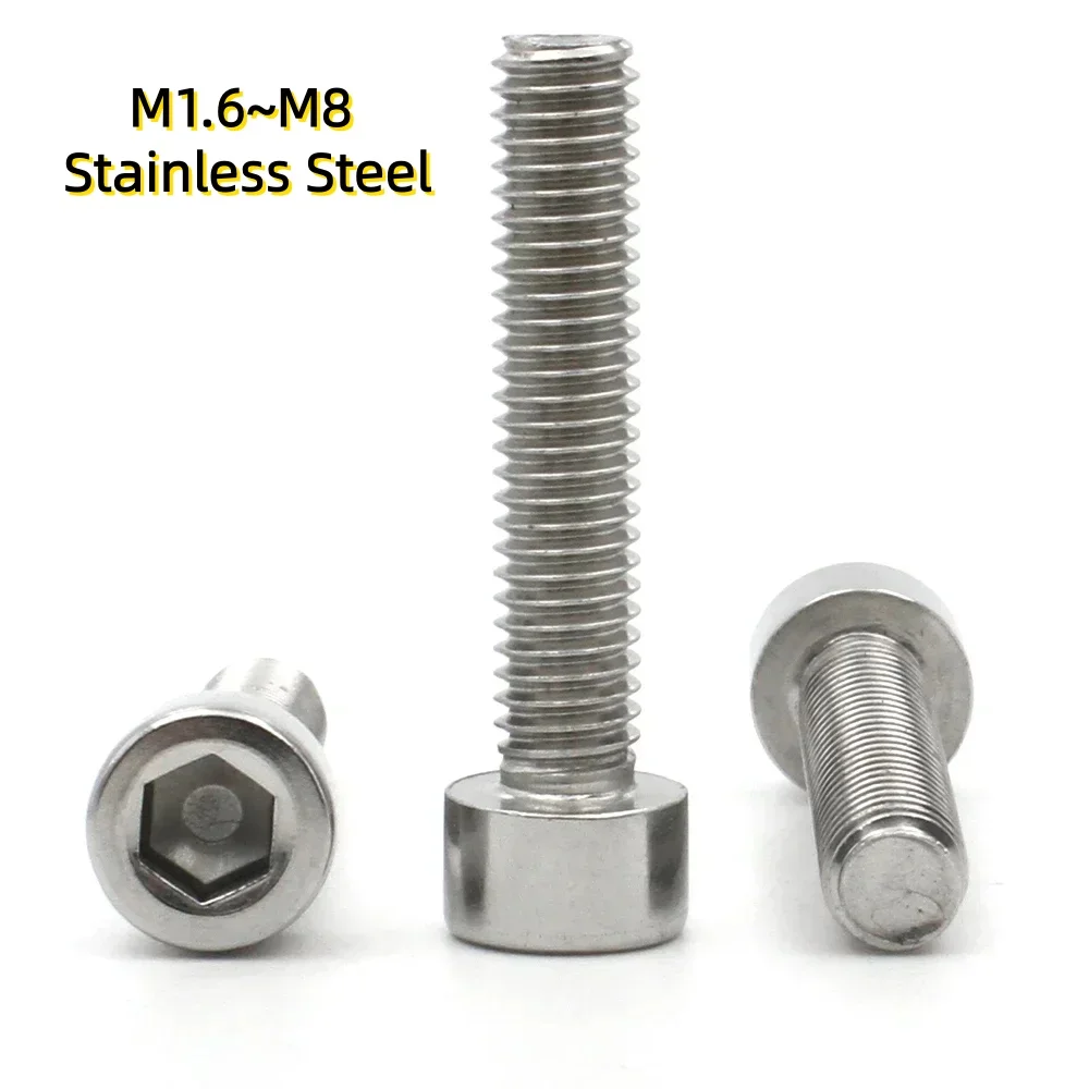 2-20pcs M1.6~M8 DIN912 304 Stainless Steel A2-70 Hexagon Hex Socket no knurled Cap Head Allen Screw Bolt