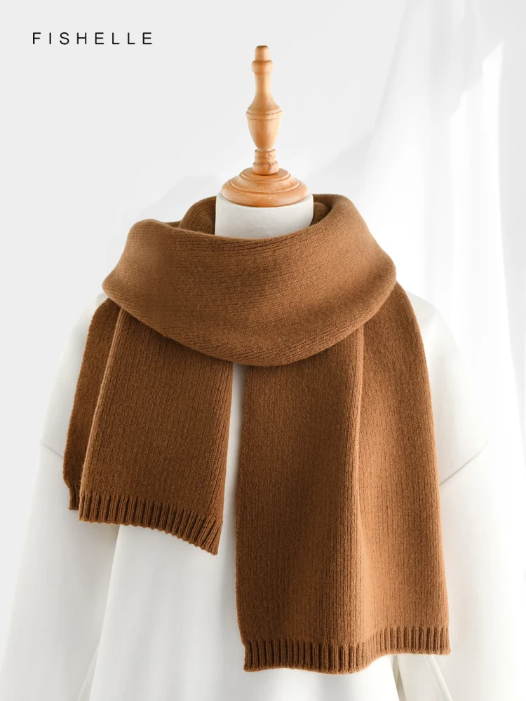 New classic solid coffee color camel pure wool scarf women autumn winter thickened warmth men\'s scarves adults birthday gifts