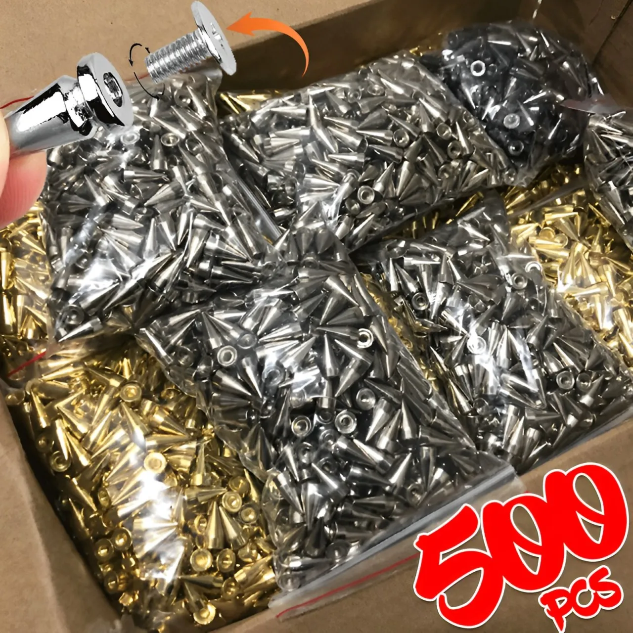 500PCS Silver Rivets Cone Studs for Clothes Metal Spikes Double Cap Rivet Stud Round Nail DIY Shoes Bags Clothing Accessories