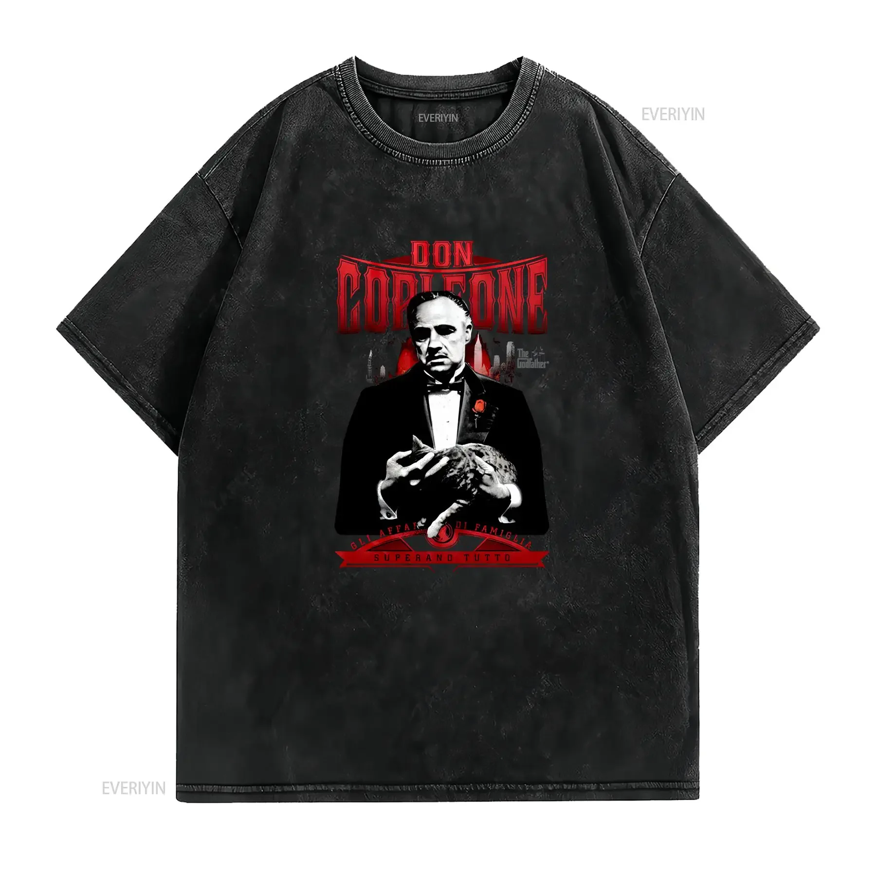 Godfather Don Corleone Superano Tutto Di Famiglia Men's T Shirt Mafia Brando Top vintage Washed Stretched graphic Versatile