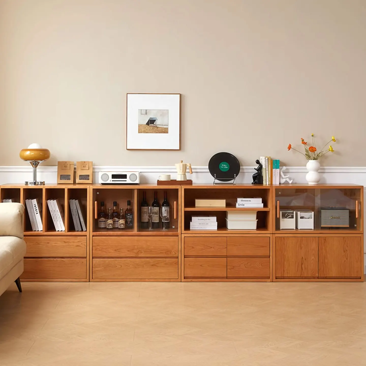 mahogany bookcase, living room solid wood floor-to-ceiling display cabinet
