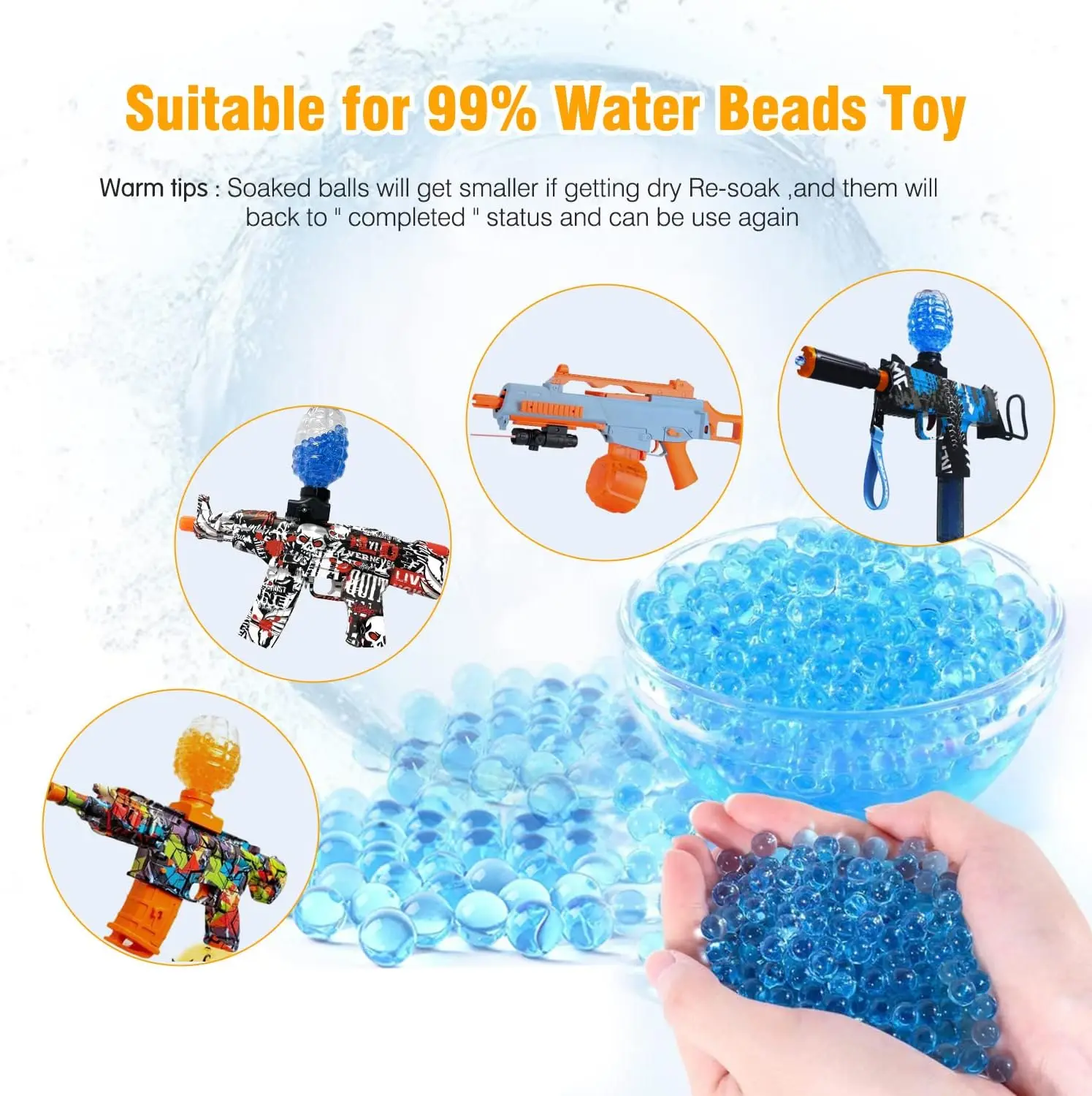 7-8mm Gel Hydrogel Water Beads Ball Polymer Gel Growing Water Ball Blaster for Orbizz Orbiez Gun Refil Ammo Family Kids Game Toy