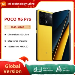 Küresel sürüm POCO X6 Pro 5G MTK boyut 8300-Ultra 67W Turbo şarj 64MP üçlü kamera ile OIS 120Hz AMOLED 5100mAh