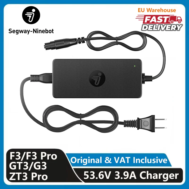 Disponibile in magazzino nell'UE: caricabatterie da 53,6 V, 3,9 A, 210 W per Ninebot by Segway Max G3/ZT3 Pro/GT3/F3/F3 Pro, monopattino elettrico intelligente, caricabatterie originale.
