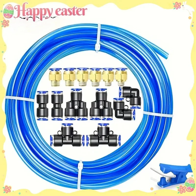 

16pcs Pneumatic Tubing Kit, 32.8ft Blue PU Air Hose with 10m, Quick-Release Adapters for Air Line or Fluid Transfer, Fittings