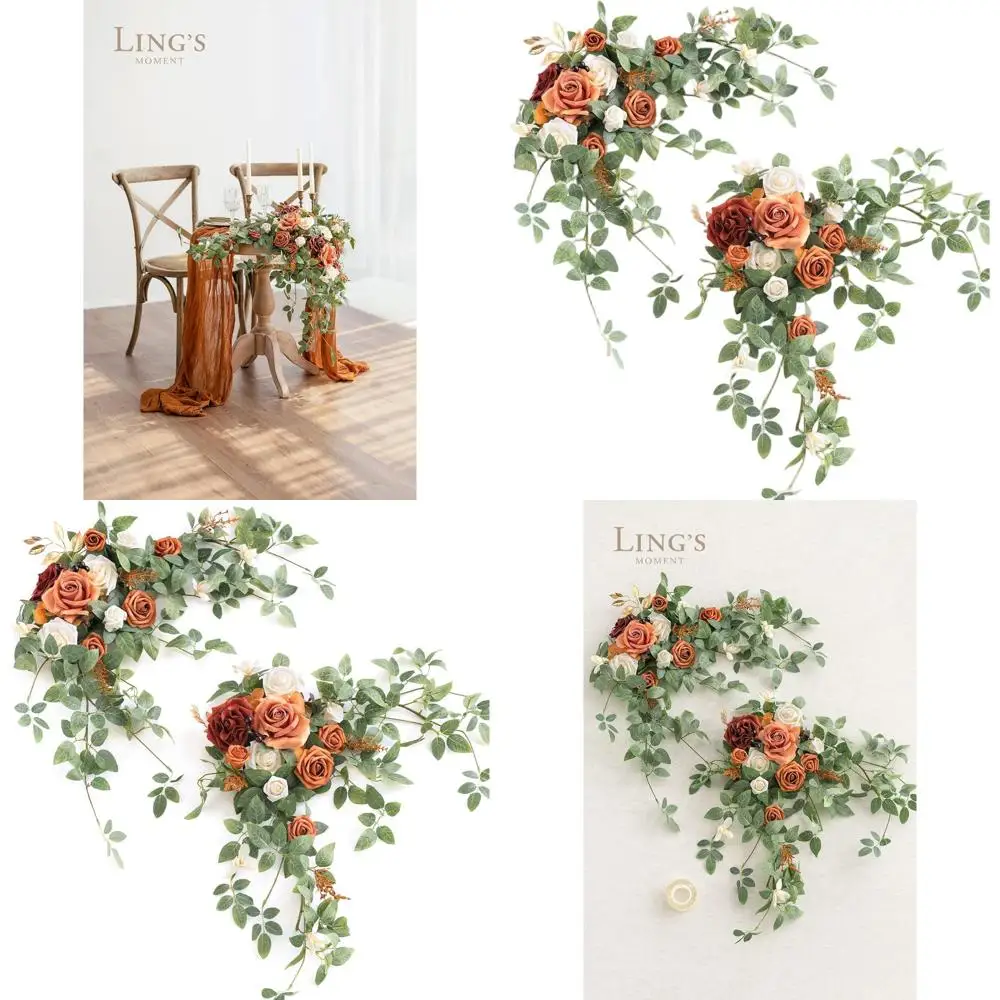 

Искусственная гирлянда из оранжевых роз для свадебных композиций, украшения каминной полки, стола для молодоженов и декора стен