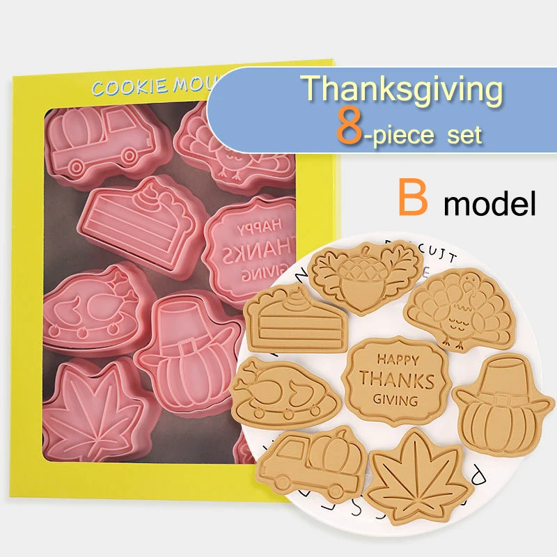 8 Pieces Thanksgiving Cookie Mold Turkey Pumpkin Maple Leaves Cookie Cutter Biscuit Mold Baking Molds Baking Tool