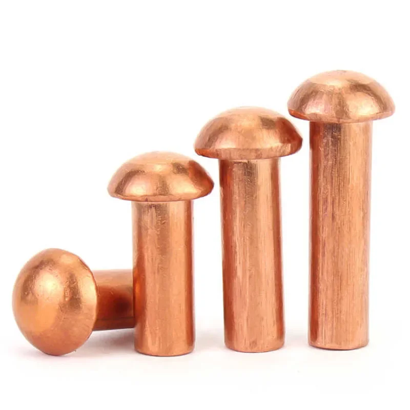 1~100PCS Copper Solid Round Head Rivet M1.5 M2 M2.5 M3 M4 M5 M6 M8 Purple Copper Solid Self-plugging Rivets