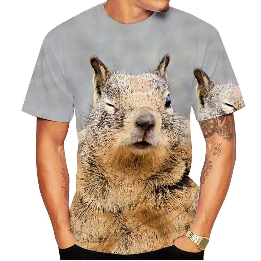 Fashion Summer Funny Squirrel 3D Print T-Shirts Streetwear Men Harajuku Casual Oversized O-Neck T Shirt Tees Tops Clothing
