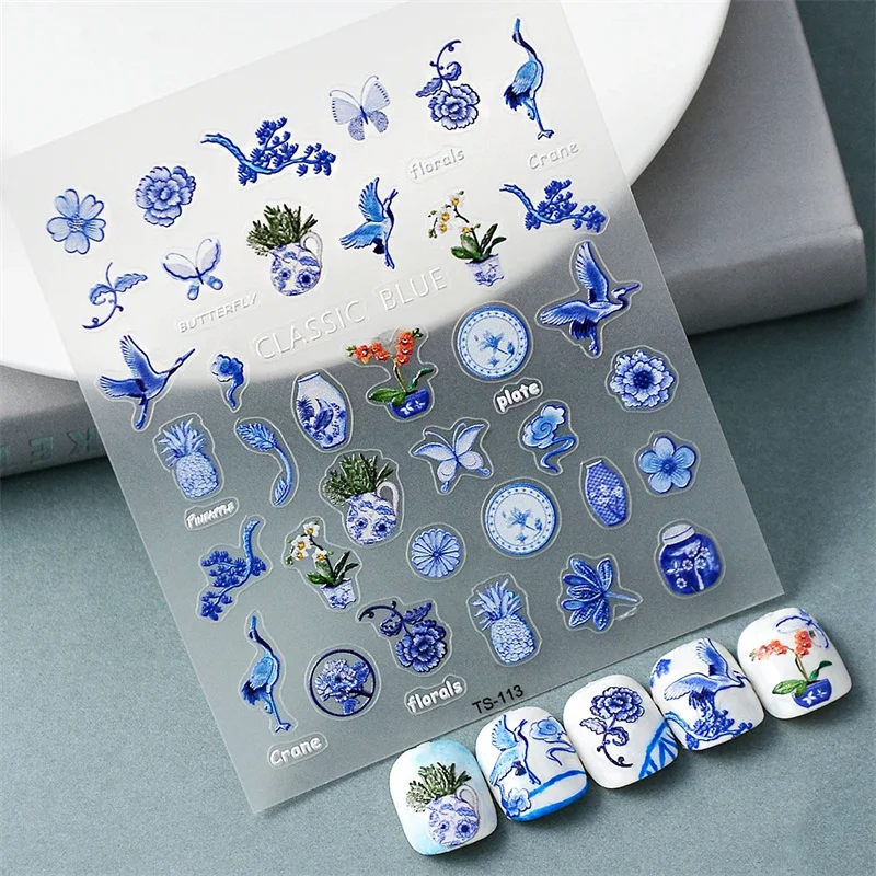 Chinese style nail sticker high quality pink white dragon Xiangyun 5D self-adhesive nail stickers polarized fantasy nail sticker