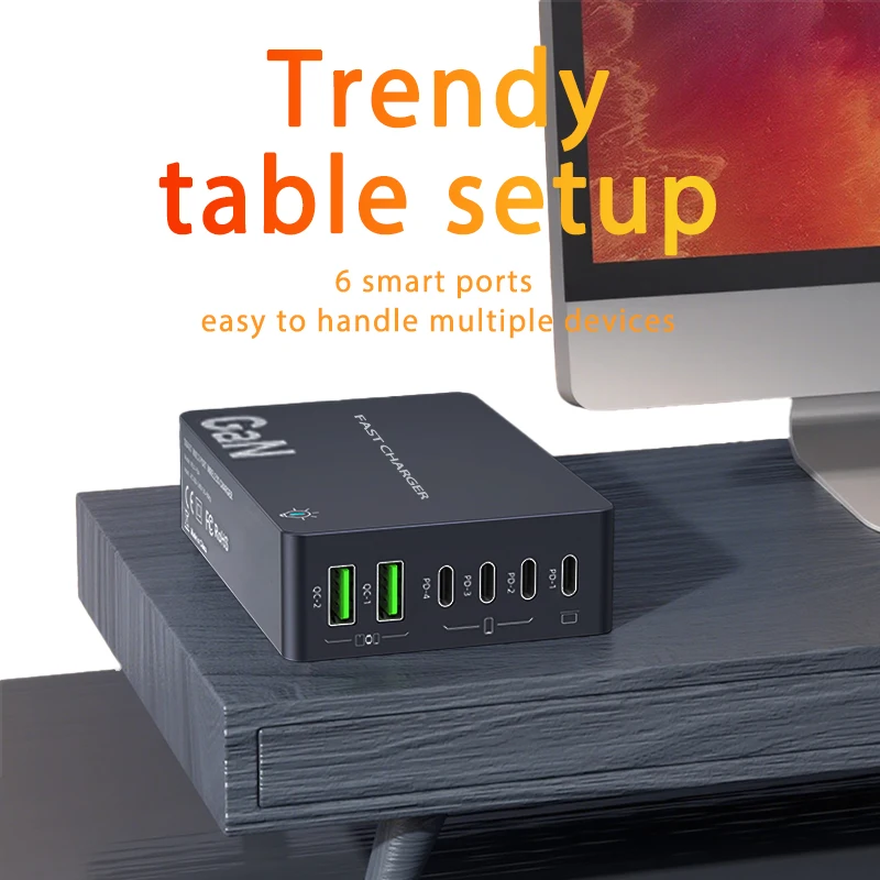 GaN شحن سريع سطح المكتب اللوحي 1100 واط 2 USB و 4 منافذ PD QC3.0 PPS محطة شحن للهواتف الذكية الوسادة المحمول للمنزل والمكتب