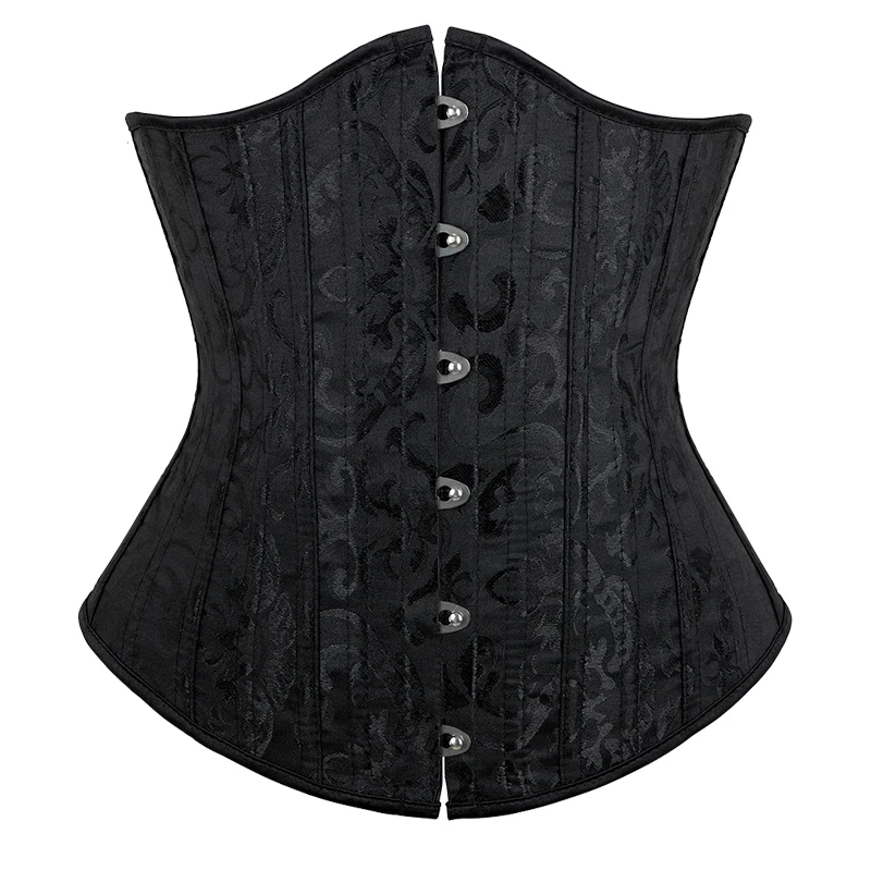 Floral Underbust Corset Jacquard Brown White Black 26 Steel Bones Korset Lace Up Waist Trainer Basques Corselet