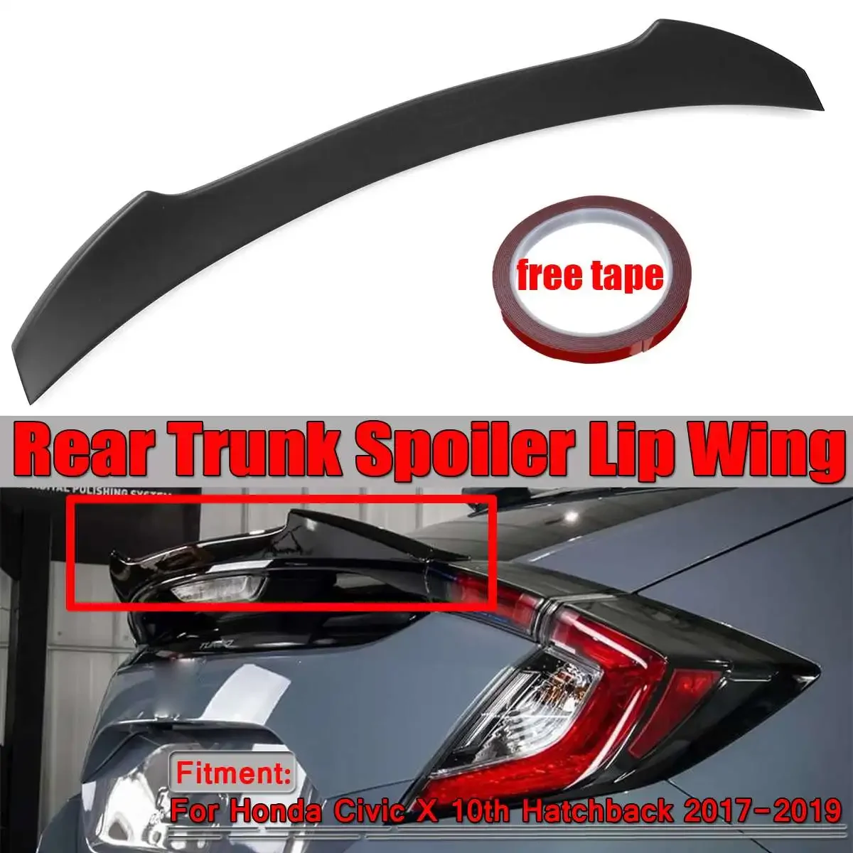 

DTO V Style Car Rear Spoiler For Honda For Civic X 10th Hatchback 2017-2019 Car Rear Trunk Spoiler Lip Boot Wing Lip Body Kit