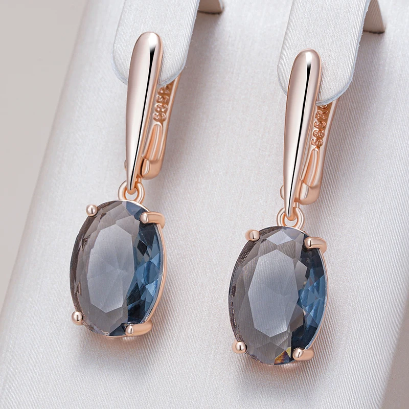 Kinel Hot Oval Grau Kristall Lange Baumeln Ohrringe Frauen 585 Rose Gold Farbe Mit Natürlichen Zirkon Hohe Qualität Täglichen Edlen schmuck