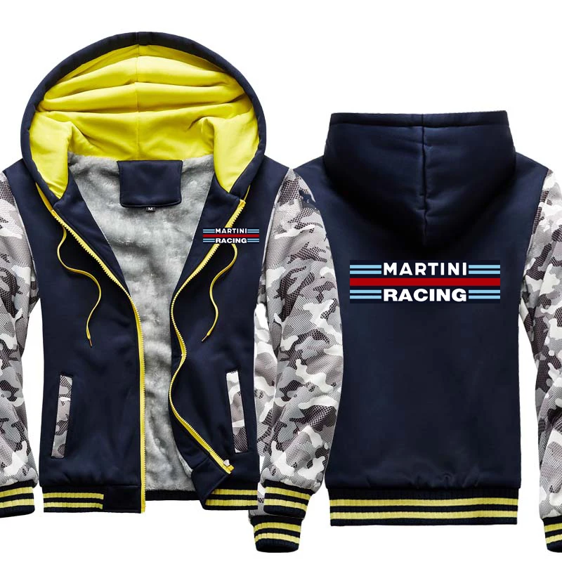 Winter Thicken Warm Men‘s Jacket Martini Racing Print Man Hooded Jacket Fleece Cotton Zipper Camouflage Raglan Mens Coat