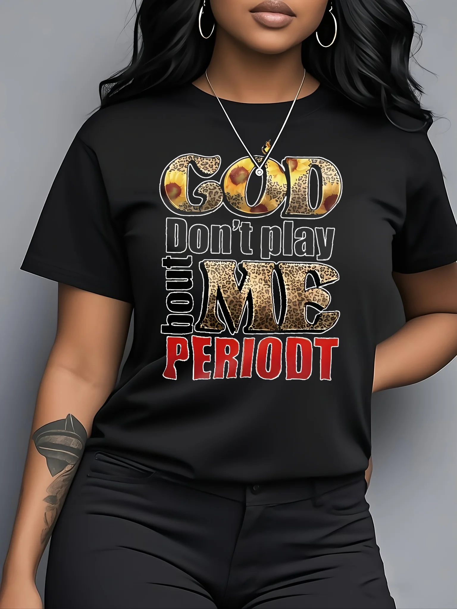 Women's Printed God Don't Play with ME Graphic Tee - Short Sleeve Crew Neck Casual Top with Bold Lettering Perfect for Summer Co