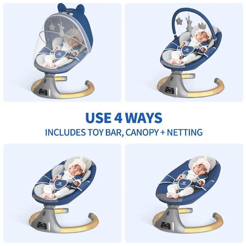 2025 ใหม่เก้าอี้โยกเด็กไฟฟ้าเด็ก Comfort เก้าอี้เด็กตะกร้านอนไฟฟ้า,ฟังก์ชั่นบลูทูธพร้อมมุ้งกันยุง