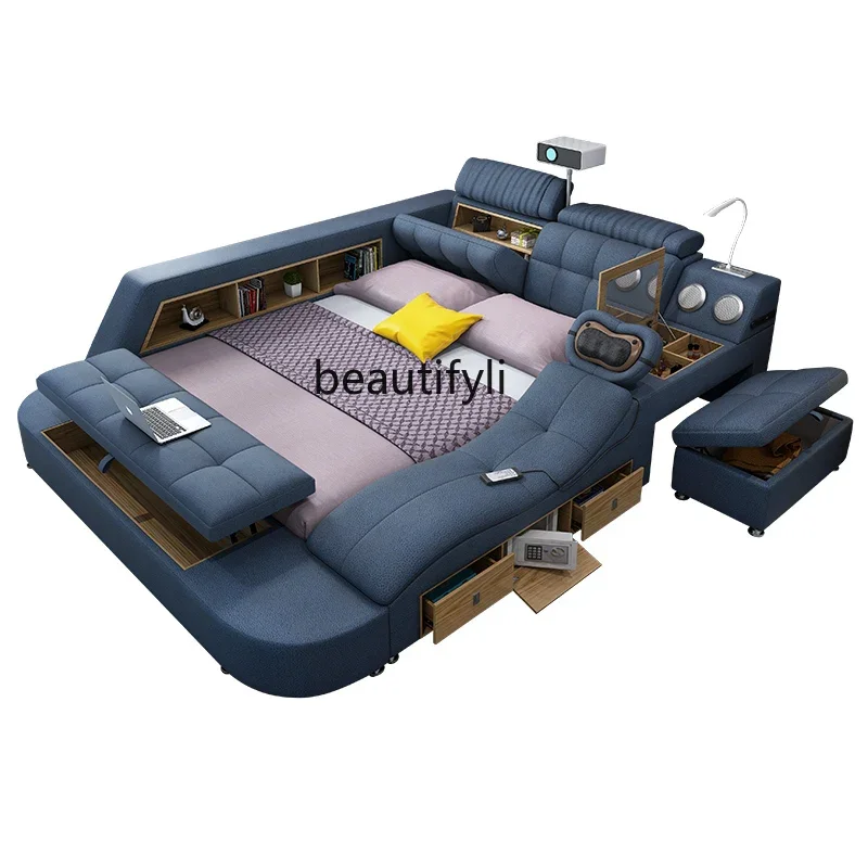 LBX Disposable Nano Technology Fabric Bed Massage Tatami Master Bedroom Double Bed Multifunctional Marriage Bed Projector