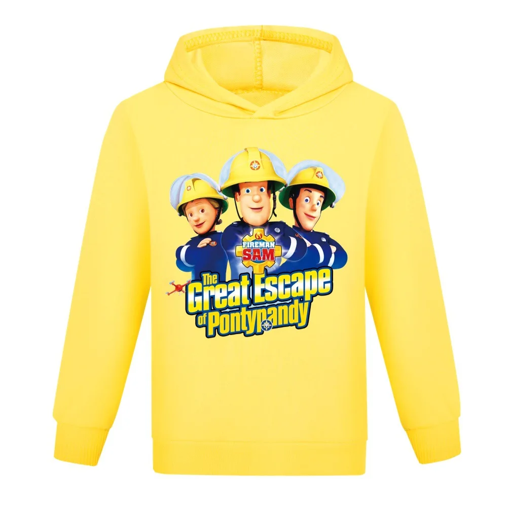 Cartoon Fireman Sam Clothes Kids Firefighter Hoodie Youth Boys Hooded Sweatshirts Baby Girls Long Sleeve Coats Children Clothing