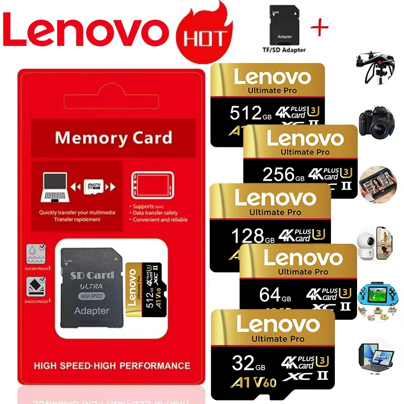 Lenovo Ultra HD Max TF Cards 512GB SD Cards Micro TF SD Memory Card 128GB 64GB for Nintendo Switch / Camera / Dashcam / Mobile /