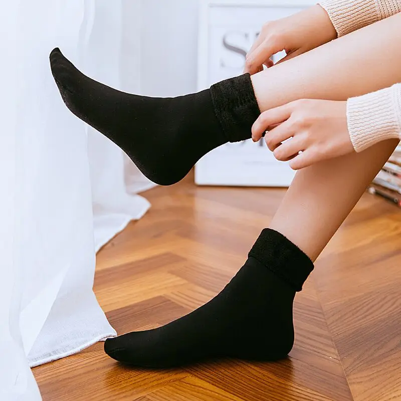 6/8/10 Pairs/Lot Winter Warm Thicken Thermal Women Socks Wool Cashmere Snow Solid Black Skin Seamless Velvet Soft Boots Socks