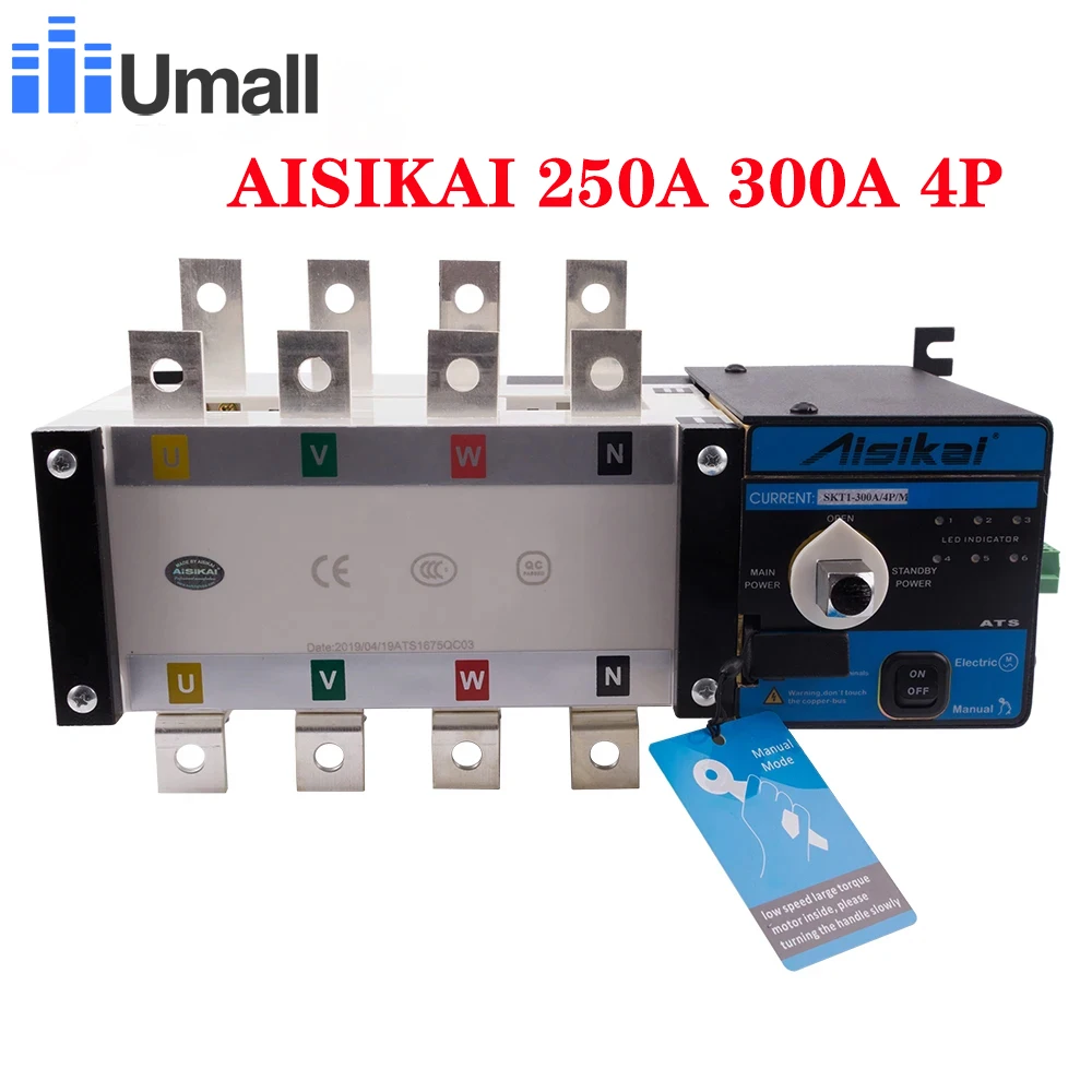 Aisikai 250A 300A 4P ATS Controller Dual Power Automatic Transfer Switch 220V 380V Electric Diesel Generator Parts  3Phase