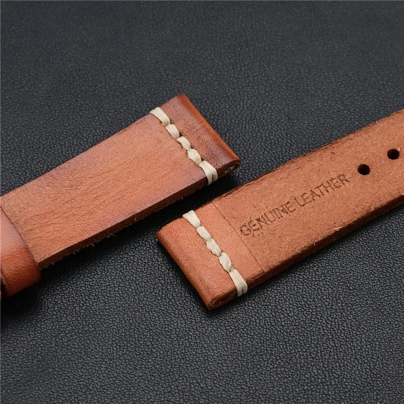 خمر جلد البقر جلد طبيعي حزام ساعة اليد 20/22 مللي متر 24 مللي متر العالمي براون الرجال سوار الفرقة اكسسوارات ل أوميغا ل تيودور حزام