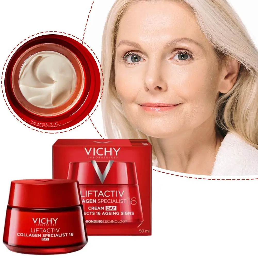 50 ml Vichy Collagen Nachtcreme, 16 Tage verblasst feine Linien, tief feuchtigkeitsspendend, Anti-Aging-Falten, reduziert feuchtigkeitsspendende Hautpflege