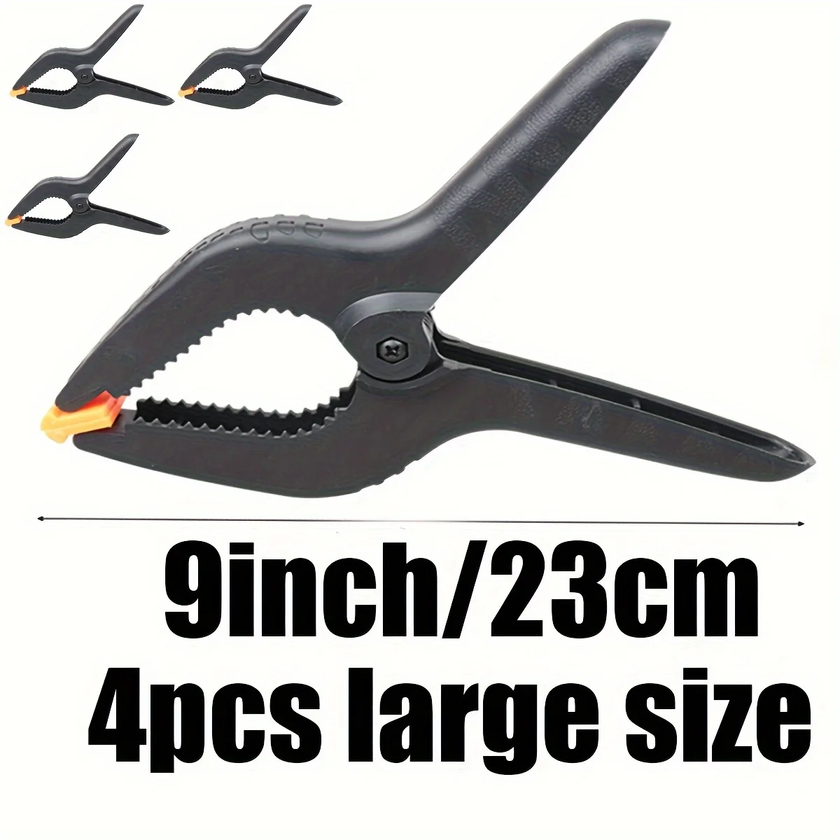 4PCS 9 Inch Heavy Duty Nylon Clamps， Wide Opening Spring Clamps for Woodworking & DIY， Non-Marring & Quick Release