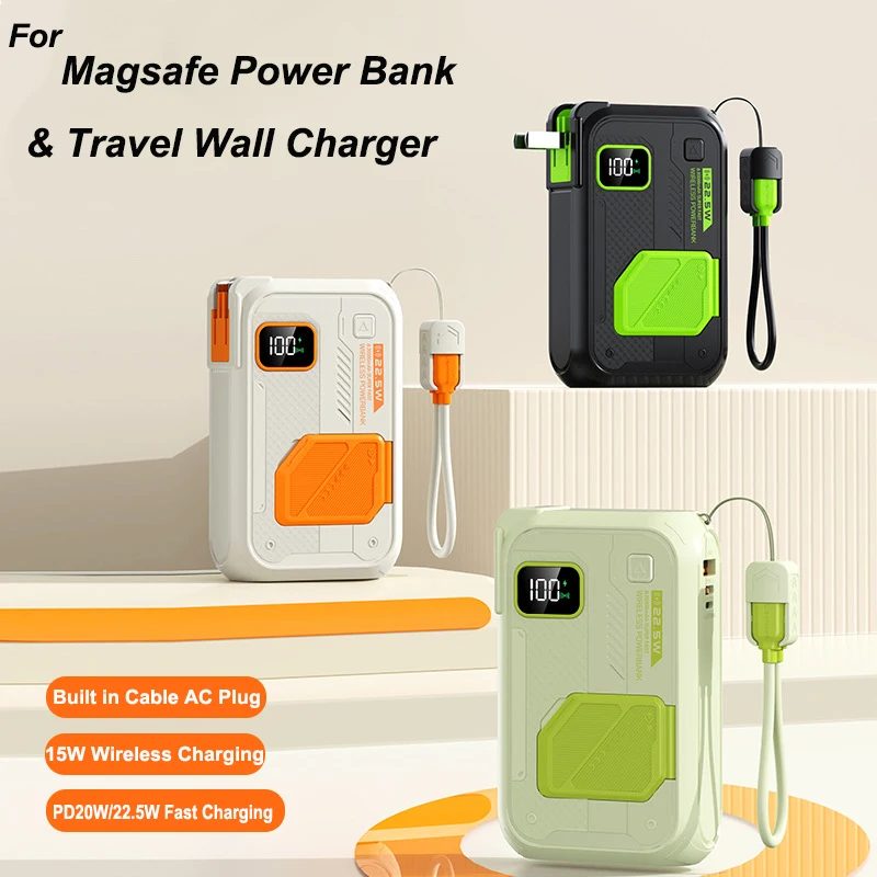

20000mAh Magsafe Power Bank with Cable Wall Charger Magnetic Wireless 22.5W Fast Charger For iPhone 16 Xiaomi Samsung Powerbank