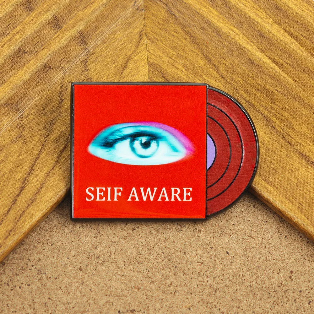 Temper City Self Aware Brooch Red Vinyl Record Metal Badge Psychedelic Eye Enamel Pin Indie Music Lapel Pin Fans Collection Gift