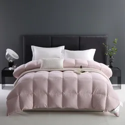 Solid Color Premium White Goose Down Fluffy Breathable Soft Down Comforter Quilt Queen King Size for All Season